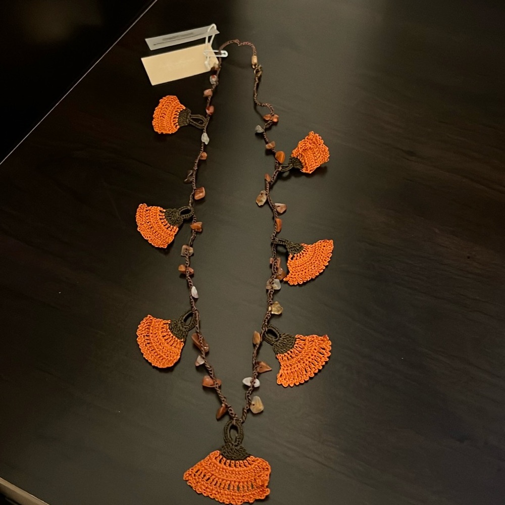 Handcrafted necklace with embroidered accents and genuine stones! So delicate!